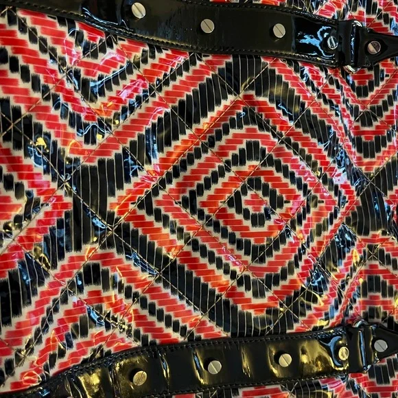 Tory Burch  Travel Bag Large Red and Black Geometric - Picture 8 of 16